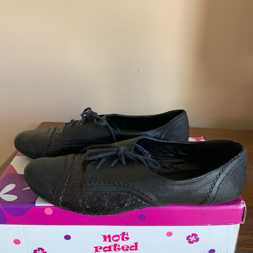 Black Glitter Oxford Flats - Picture 4 of 6